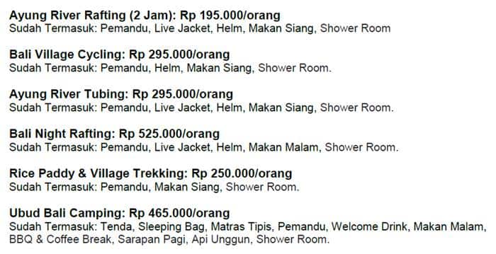 Harga Paket Outbound Rafting Tubing DLL Ubud Camp 2016